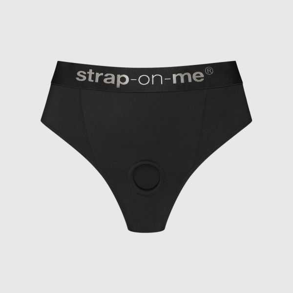 Трусики-бразиліана з фіксацією дилдо Strap-On-Me Harness Lingerie Idole – L – Black, високі