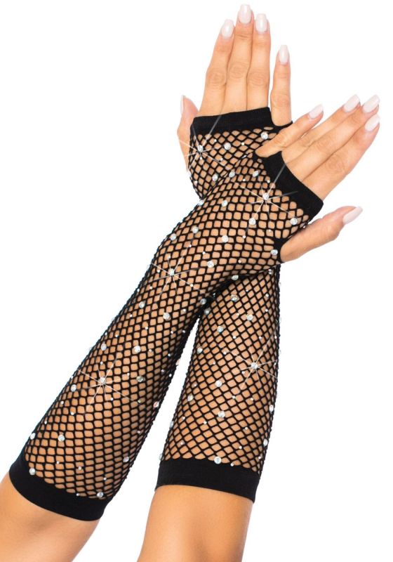 Мітенки зі стразами Leg Avenue Rhinestone Fishnet Arm Warmers Black, One Size