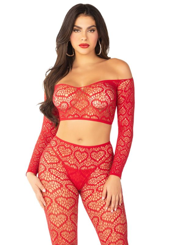 Комплект топ і легінси Leg Avenue Off The Shoulder, One Size, Red, довгий рукав