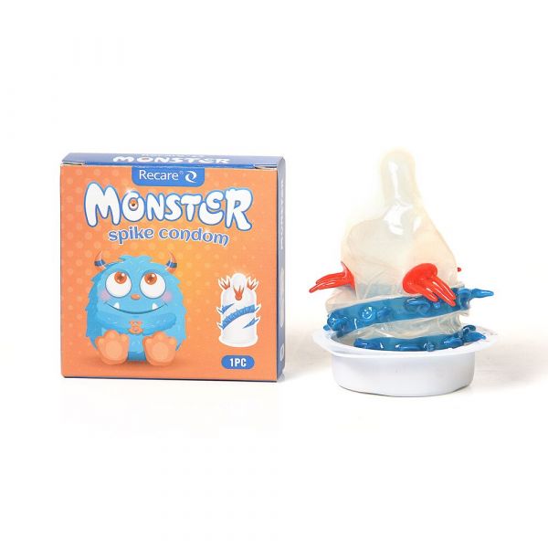 Насадка на член Recare Blue Monster Spike Condom (презерватив з вусиками та спіраллю шипів)