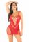 Еротична мінісукня Leg Avenue Lace and Net Mini Dress, Red, One Size, ажурна, відкрита спина