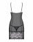 Сорочка Obsessive Alluria chemise & thong, S/M, чорна, мереживо+мікросітка, стрінги в комплекті