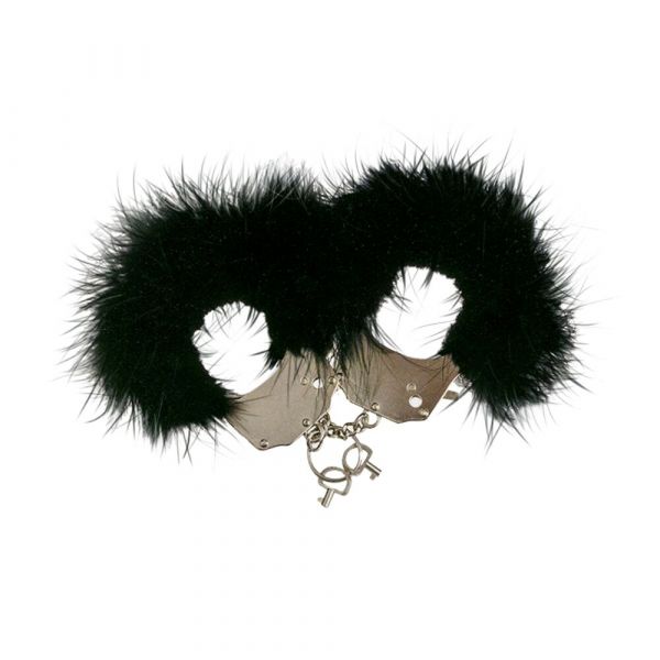 Наручники металеві Adrien Lastic Handcuffs Black з чорним пухнастим оздобленням