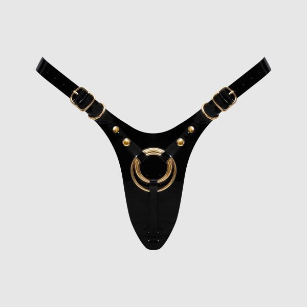 Трусики для страпона Strap-On-Me Leatherette Harness Fabulous - One Size - Black Glossy