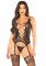 Комплект мереживний Leg Avenue Cami Garter, One Size, Black, корсет із панчохами та стрінгами