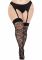 Панчохи Leg Avenue Wild rose net thigh highs, 1X/2X, чорні, широка резинка, малюнок-троянди