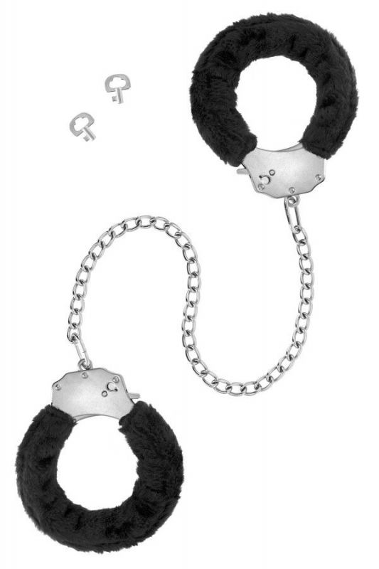 Металеві поножі з хутром Fetish Tentation Adjustable metal and fur ankle cuffs, 2 ключі