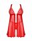 Бебі-дол Obsessive Elianes babydoll & thong, XL/2XL, червоний, мереживний ліф, трусики-танга в наборі