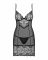 Сорочка Obsessive Alluria chemise & thong, S/M, чорна, мереживо+мікросітка, стрінги в комплекті