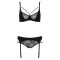 Комплект білизни Passion PAULINE SET L/XL, black, стрепи, ліф, стрінги і пояс для панчох