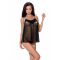 Сорочка прозора бебі-дол Passion MELANIA CHEMISE L/XL, black, трусики, на тонких бретелях