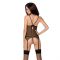 Корсет з пажами Passion MELANIA CORSET L/XL, black, трусики, напівпрозорий