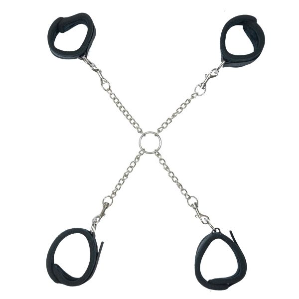 Хрестовина Punishment – Hog-Tie – Black, наручники + поножі на ланцюжку