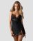 Пеньюар Obsessive Lobellis chemise & thong, M/L, чорний, мереживне оздоблення, стрінги в комплекті