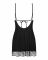 Пеньюар Obsessive Lobellis chemise & thong, XS/S, чорний, мереживне оздоблення, стрінги в комплекті