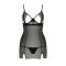 Прозора сорочка приталена Passion QUENTRIS CHEMISE L/XL, black, трусики