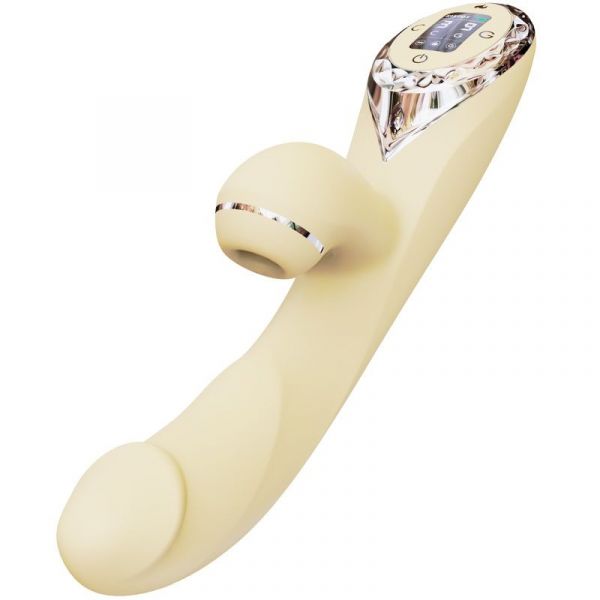 Вакуумний вібратор-кролик з підігрівом KISSTOY A-King Pro Yellow, з LED-екраном