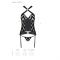 Сітчастий комплект з візерунком Passion HIMA CORSET L/XL black корсет з халтером, підв'язки, трусики