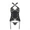 Сітчастий комплект із візерунком, корсет, підв'язки, трусики Passion HIMA CORSET XXL/XXXL black