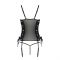 Сітчастий корсет з люверсами та знімними пажами Passion MALWIA CORSET L/XL black, екошкіра, стрінги