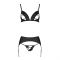 Комплект з екошкіри Passion MILEY SET L/XL, black, трусики, бюстгальтер, пояс для панчіх