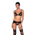 Комплект з екошкіри Passion MILEY SET S/M, black, трусики, бюстгальтер, пояс для панчіх