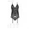 Корсет із пажами, трусики з ажурним декором та відкритим кроком Passion URSULA CORSET XXL/XXXL black