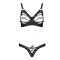 Комплект з екошкіри Passion CELINE BIKINI S/M black відкритий бра зі стрічками, стрінги зі шнурівкою