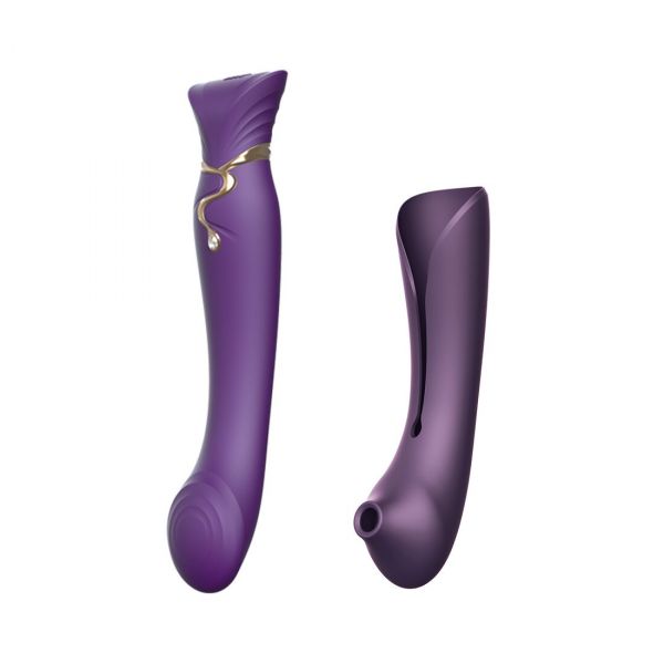 Смартвібратор 3в1 Zalo — Queen Set Twilight Purple, пульсівна перлина та вакуум, кристал Swarovski