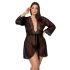 Пеньюар Passion AMBERLY PEIGNOIR 6XL/7XL, black, ажурні декольте та манжети, широкі рукави