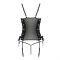 Сітчастий корсет з екошкіри Passion MALWIA CORSET 4XL/5XL black, з люверсами та знімними пажами
