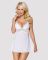 Сатиновий пеньюар із мереживом Obsessive 810-BAB-2 babydoll & thong S/M, білий, пеньюар, танга