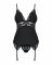 Сатиновий мереживний корсет Obsessive 810-COR-1 babydoll & thong S/M, чорний, корсет, танга