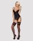 Сатиновий мереживний корсет Obsessive 810-COR-1 babydoll & thong S/M, чорний, корсет, танга