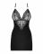 Сатиновий комплект для сну з мереживом Obsessive 828-CHE-1 chemise & thong S/M, чорний, сорочка, стр