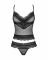 Напівпрозорий набір з прикрасами Obsessive Ivannes top & thong S/M, чорний, топ та танга