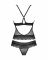 Напівпрозорий набір з прикрасами Obsessive Ivannes top & thong S/M, чорний, топ та танга