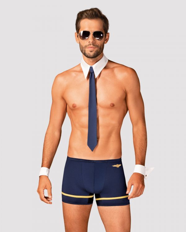 Еротичний костюм пілота Obsessive Pilotman set 2XL/3XL, боксери, манжети, комір з краваткою, окуляри