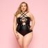Сексуальне боді JSY «Пристрасна Лорейн» Plus Size Black, люверси, стрепи, екошкіра, шнурівка