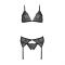 Комплект з відкритим доступом Passion DELIENA SET L/XL black, ліф, стрінги, пояс для панчіх