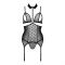 Корсет з відкритими грудьми Passion DOMINICA CORSET L/XL black, пажі для панчіх, стрінги
