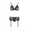 Комплект білизни Passion NESSY SET L/XL black, бюстгальтер, пояс для панчіх, стрінги