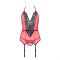 Корсет з пажами для панчіх Passion PEONIA CORSET L/XL red, стрінги