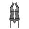 Корсет з пажами Passion SATARA CORSET S/M black, стрінги, мереживо, застібки спереду та ззаду