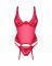 Прозорий корсет Obsessive Lacelove corset XS/S Red, мереживо, підв’язки для панчіх