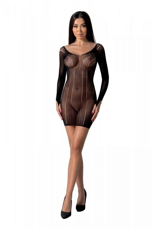 Напівпрозора мінісукня Passion BS101 One Size, black, рукави-мітенки