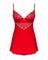 Пеньюар Obsessive Ingridia chemise & thong XS/S, червоний, сорочка, стрінги