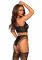Еротичний комплект Leg Avenue Crop top and garter panty Black, топ, трусики з доступом, панчохи