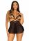 Сорочка бебі-дол з відкритими чашками Leg Avenue Lace and mesh babydoll & panty Black L, стринги