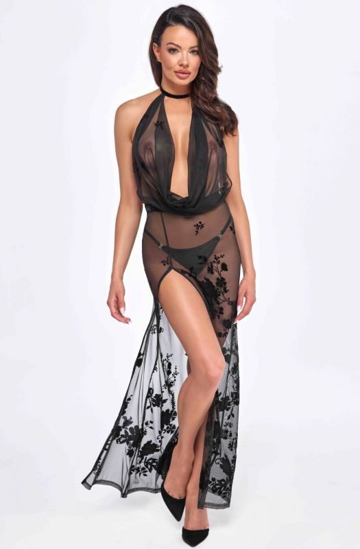 Сукня Noir Handmade F312 Divinity, 3XL, black, прозора, до підлоги, відкрита спина, розріз збоку